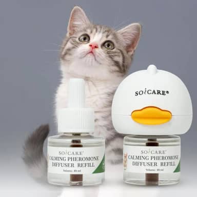 SOICARE Difusor calmante de feromônios para gatos, difusor calmante para alívio da ansiedade do gato, difusor de feromônios para acalmar vários gatos, kit básico (1 difusor e 2 refis de 48 ml) para 50