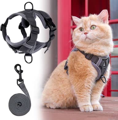 Peitoral e coleira para gatos, jaqueta de malha respirável e antiescape, ajustável e macia para passear ao ar livre (G, cinza)