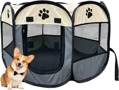 Cercadinho para Cachorros, Cercadinho Pet, Cercado Pet, Casinha para Cães e Gatos, Portátil e Dobrável, Tecido Impermeável Fácil de Montar e Transportar (Cinza)