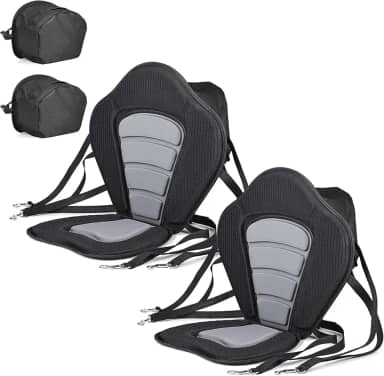 Solomone Cavalli Assento de caiaque acolchoado Deluxe com bolsa de armazenamento, almofadas ajustáveis para canoa, barco de pesca, prancha de caiaques sentados no topo, tamanho universal com suporte nas costas, pacote com 2