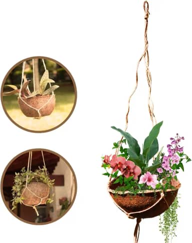 Vaso Suspenso de Fibra de Coco com Corrente de Sisal Cestindama - Coquim