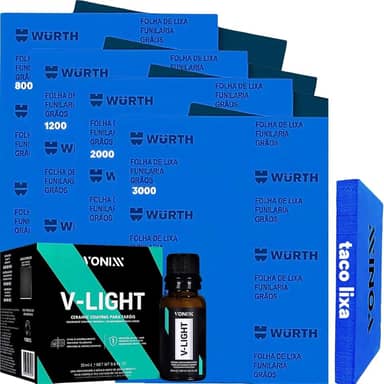 Kit Para Polir Restaurar e Tirar Amarelado do Farol e Lanternas V-Light 20ml Lixa Dagua Taco de Lixar Vonixx