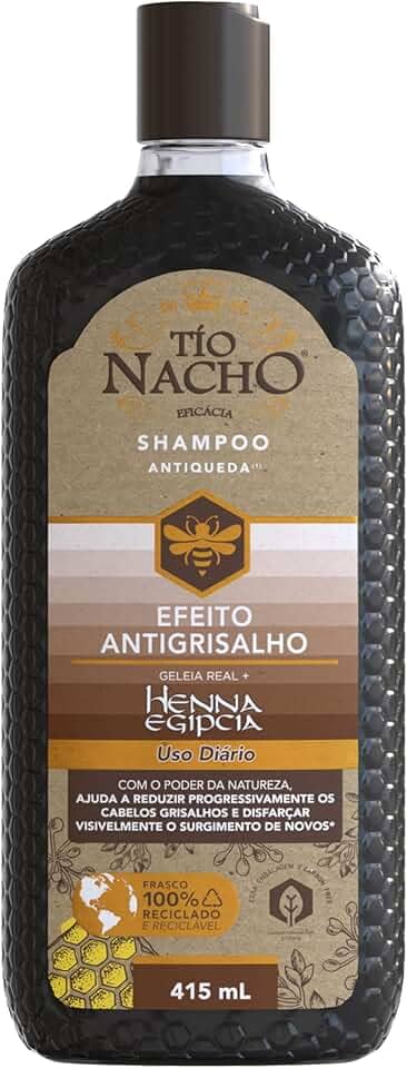 Tio Nacho Shampoo Antiqueda Hidratante Com Henna Egipcia E Geleia Real Para Cabelos Grisalhos, Fortalecimento E Nutrição Profunda Dos Fios 415 Ml 1-Pack