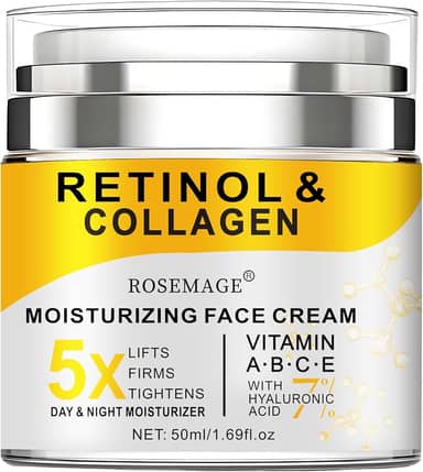 Creme de retinol para rosto com colágeno e ácido hialurônico - creme antienvelhecimento para mulheres e homens - hidratante facial diurno e noturno para apertar e firmar a pele - Creme hidratante para