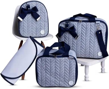Kit de Bolsa Mala Maternidade 4 Peças Jeans