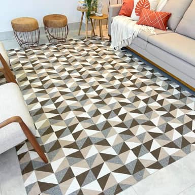 Tapete Retangular para Sala, 200x300cm, Felpa Baixa, Antiderrapante, Decorativo (Marrom Geométrico)