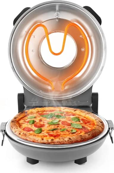 KLAIF Forno elétrico de pizza de bancada de 30 cm com pedra cerâmica, controles de temperatura ajustáveis duplos, inclui 4 ferramentas de pizza (cinza)