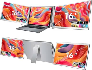 Monitor Portátil Triplo, 16''FHD IPS Monitor portátil FHD 1080P, Tipo C/HDMI/USB-A Plug & Play, para Laptop de 12-18.5 Polegadas