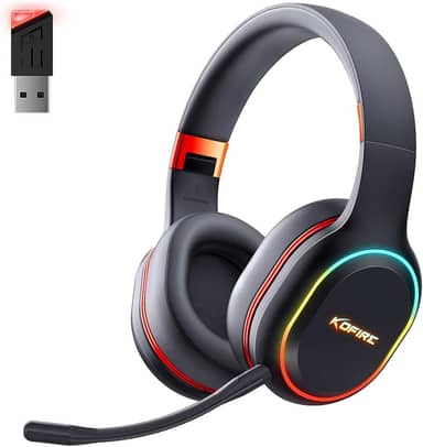 KOFIRE Fone de ouvido para jogos sem fio de 2,4 GHz/fone de ouvido Bluetooth para Nintendo Switch, PC, PS5, PS4, feedback de vibração com microfone com cancelamento de ruído, luz LED - preto