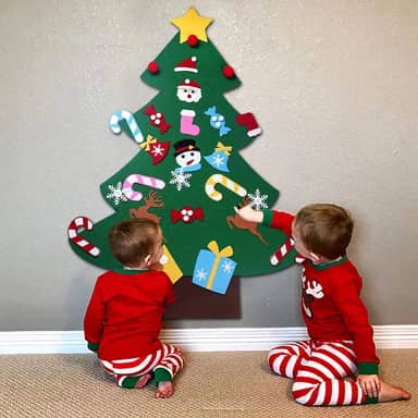 Árvore de Natal de feltro DIY para crianças com ornamentos destacáveis, presentes de Ano Novo e Natal para pendurar na parede decorações de árvore de Natal
