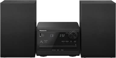 Panasonic Sistema estéreo compacto com leitor de CD, Bluetooth, rádio FM e USB com controle de graves e agudos, sistema estéreo de 20 W para casa com controle remoto - SC-PM270PP-K (preto)