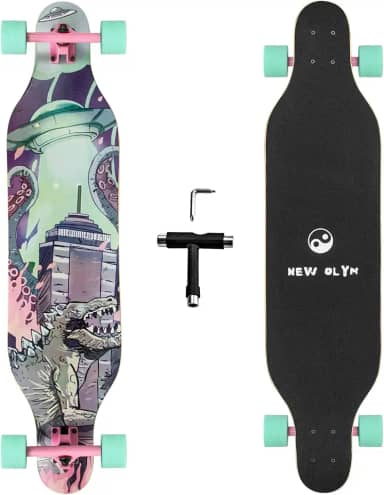 New Olym Skate Longboard, 104 cm 8 camadas de bordo canadense Drop Through Longboards para jovens iniciantes (dinossauro)