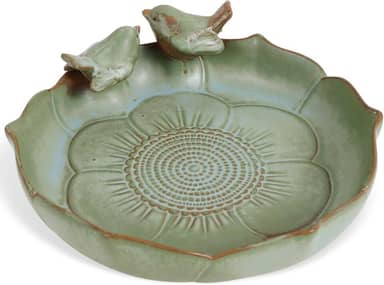 Banheira de cerâmica para pássaros resistente ao clima externo, tigela de banho para pássaros, apenas vintage, adequada para uso ao ar livre, jardim, mesa, deck varanda e gramado (verde, 1 peça)