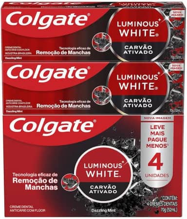 Colgate Creme Dental Clareador Luminous White Carvão Ativado 70g 4 unidades
