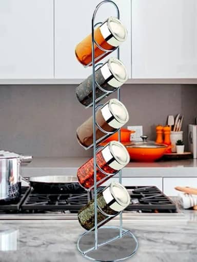 Porta Tempero 5 Potes Vidro + Suporte Vertical Inox Premium