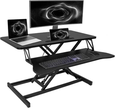Conversor de mesa em pé, suporte de mesa ajustável de 81 cm de altura com bandeja de teclado para casa ou escritório, monitor duplo e estação de trabalho para laptop, preto