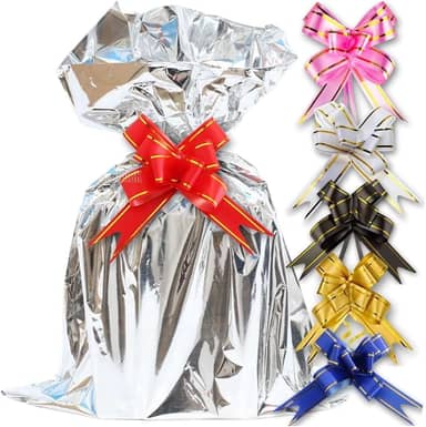Embalagem Saco + Laço para Presente Metalizado, Pacote com 50 Unidades (Prata, 30x45)