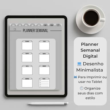 Planner Semanal Digital Minimalista, Para Tablet ou Impressão, Design Elegante com Layout Diário e Seção de Notas