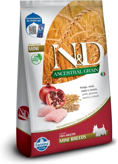 N&D Ancestral para Cães Adultos de Raças Mini e Pequenas Sabor Frango, Romã, Aveia e Cevada 2,5Kg