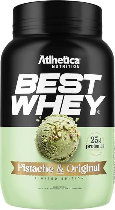 Best Whey Atlhetica Nutrition 900g – Sabor Pistache – 25g de Proteína por Dose – Whey Concentrado, Isolado e Hidrolisado – Sem Glúten e Sem Açúcar Adicionado