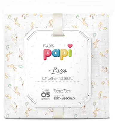Papi Textil Fralda Papi Luxo C/ Bainha Estampada 70Cm X 67Cm Contem 05 Unidades