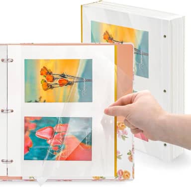 Elsjoy 100 folhas, 200 páginas, 28 x 23 cm, refil de álbum de fotos, páginas autoadesivas para fichário de 3 anéis, folhas de álbum de fotos dupla face