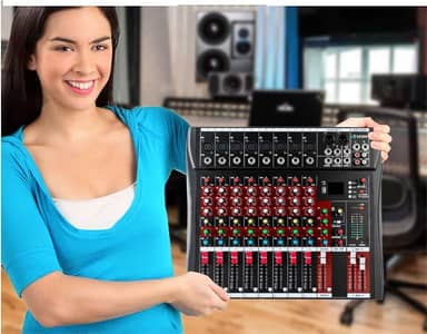 VEDO Mixer de Áudio Profissional 8 Canais com Bluetooth, USB e Fonte Fantasma 48V - Ideal para Shows, Podcasts e KTV em Casa - Portátil e Compatível com PC/Dispositivos Móveis