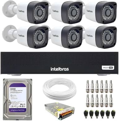 Kit 6 Câmeras Segurança Full HD DVR Intelbras 8 Canais Com HD Completo
