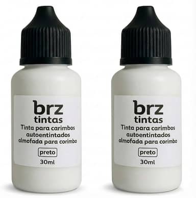 Kit 2 Frascos (2x30ml) - BRZ Tinta Preta para Carimbo, 30ml, Secagem Rápida, Qualidade Profissional