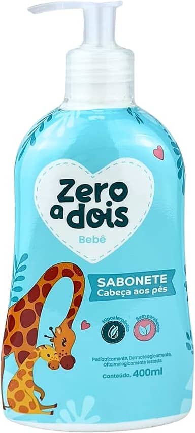 Zero a Dois, Sabonete Líquido para Bebê, Cabeça aos Pés, Pump, Aroma Baby, 400ml