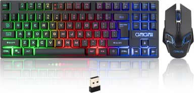 CHONCHOW Combo de teclado e mouse para jogos sem fio, recarregável com 87 teclas, teclado com iluminação de LED, mouse ergonômico para jogos, mouse e teclado sem fio retroiluminado para Xbox PS4 PS4