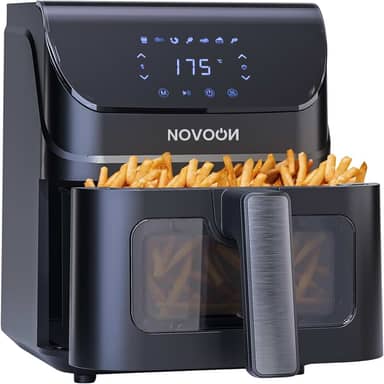 Fritadeira Elétrica Digital Novoon 4,5L 1400W 3 em 1 - Frita sem Óleo, Assa e Reaquece. Air Fryer 4,5 Litros Silenciosa Prepara Batata Frita, Frango, Carne, Peixe, Pão de Queijo e Mais 110v