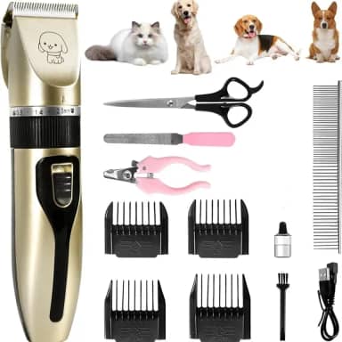 Kit Máquina de Tosa Profissional para Pets, Silenciosa, Recarregável, com Lâminas Precisas, Altura Ajustável, Bivolt 110V/220V