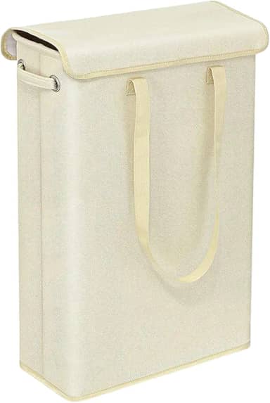 Cesto de Roupa Suja com 60 * 39 * 19CM, 46Litros Cesto de Roupa Suja Dobrável com Alça, Cesto de Armazenamento Alto, Organizador Multiuso Flexível Lavanderia Banheiro Quarto Dormitório (Bege)