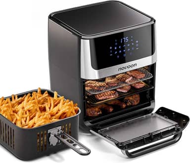Fritadeira Elétrica Forno Oven Digital Novoon 12L 1700W 4 em 1 - Frita sem Óleo, Assa, Reaquece e Desidrata. Air Fryer 12 Litros Silenciosa Prepara Batata Frita, Frango, Pão de Queijo e Mais 110v