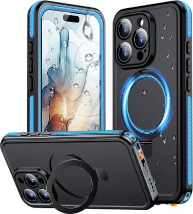 Temdan Capa magnética para iPhone 16 Pro Max à prova d'água, [anel embutido com suporte invisível e protetor de tela][IP68 debaixo d'água][à prova de quedas][à prova de poeira] [real 360] capa