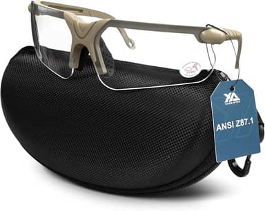 Xaegistac Óculos de tiro com estojo antiembaçamento para caça óculos de segurança para homens e mulheres (armação cáqui)