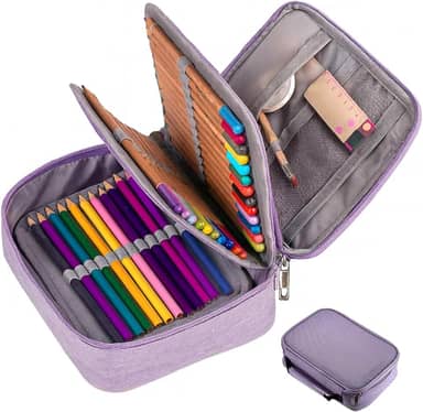 Estojo Escolar Box Jumbo Grande Capacidade Organizador Divisórias Impermeável Com Alça E Elastico Para 72 Canetas Lápis Nylon Feminino Masculino Zíper Adulto Infantil Juvenil Reforçado (Lilás)