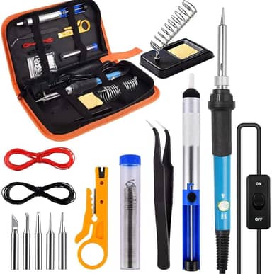 Ferro de Solda 110v Kit de Ferro de Solda Eletrônicos, Ferramenta de Soldagem de Temperatura Ajustável de 60w, 5 Pontas de Solda, Bomba de Dessolda Sugador de Solda, Estação de Solda