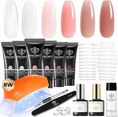 modelones Poly Nail Gel Kit 6 Colors with 8 W Lamp Nail Extension Gel Kit Nude Clear Pink Natural Complete for Beginner Thickening Solutions DIY at Home for Women