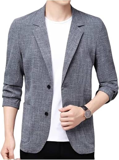 Blazer masculino casual slim fit botão lapela entalhada terno formal respirável macio manga 3/4 negócios