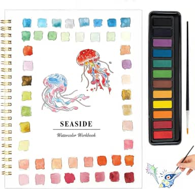 Caderno de Aquarela para Iniciantes - Kit Completo de Pintura em Aquarela com Conjunto de Tinta e Pincel de 12 Cores | Livro de Arte Passo a Passo para Adultos e Adolescentes | Aprendizagem Zero