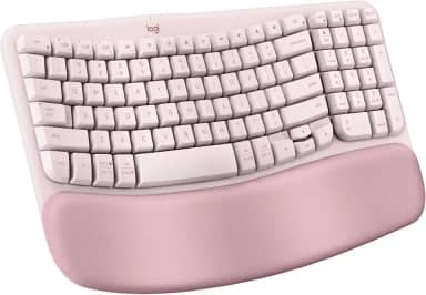 Logitech Teclado ergonômico sem fio Wave Keys com apoio de palma acolchoado, digitação natural confortável, interruptor fácil, Bluetooth, receptor Logi Bolt, para multi-OS, Windows/Mac - Rosa