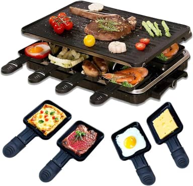 Grelhador de mesa para uso interno, sem fumaça, portátil, Raclette, antiaderente, com 8 formas de queijo, controle de temperatura e lavável na lava-louças, 1300 W, ideal para festas e diversão em