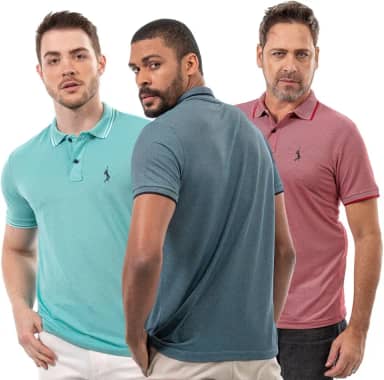 Kit 3 Camisa Polo Plus Masculina Piquet Viscose Leve Molinho Confortável