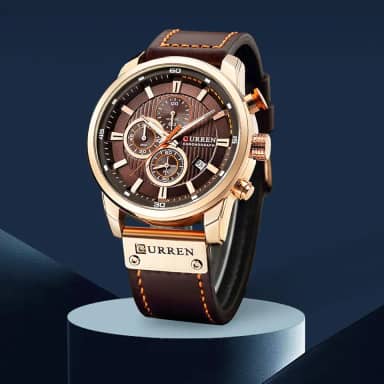 Relógio de pulso masculino militar com pulseira de couro, esportivo, à prova d'água, com cronógrafo, mostrador de data, de quartzo