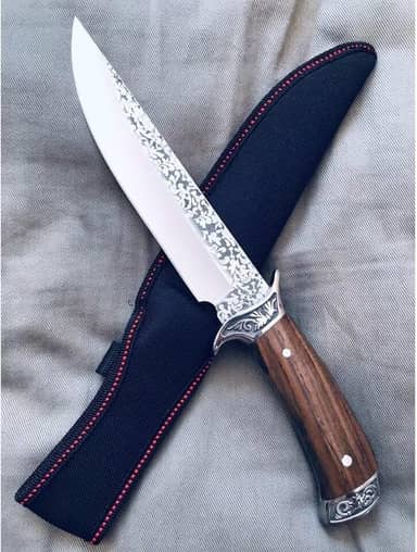 Faca de Caça Churrasco Full Tang, Modelo Luxo, com Bainha de Nylon, Preta (Grande)