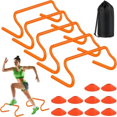 Equipamento de treinamento com obstáculos de agilidade - 5 barreiras de velocidade e 10 cones de futebol com bolsa de transporte para futebol, futebol e exercícios de pista, ideal para atletas de