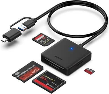 Leitor de cartão de memória, adaptador de leitor de cartão BENFEI 4 em 1 USB 3.0 e USB-C para SD Micro SD MS CF, 4 cartões de leitura e gravação simultaneamente, compatível com iPhone 15 Series,