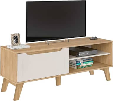 Rack para Tv ate 60" com porta basculante LOTUS cor Carvalho com Off White - Artely